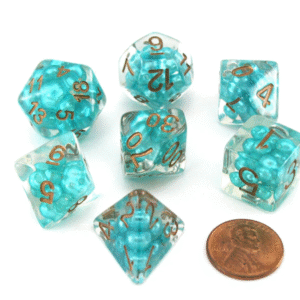 7-Die set 16mm resin pearl: teal w/ copper numbers